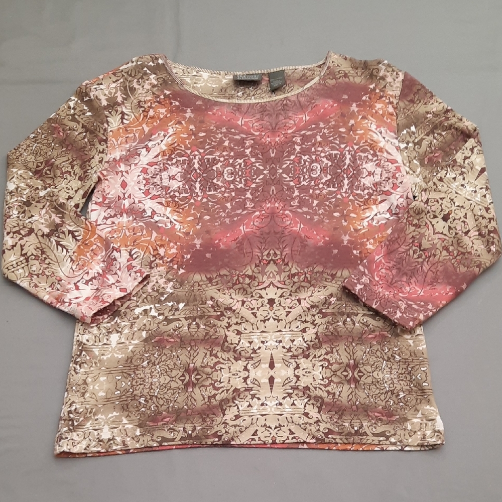 Chico's Artistic Pink and Brown Long Sleeve Top - Size 0